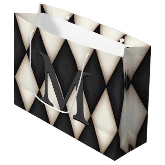 Zwart-wit Harelquin-vinkt Elegant 3-D monogram Groot Cadeauzakje (Voorkant Gekanteld)