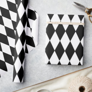 Zwart Wit Harlekijn Diamanten Patroon Design Cadeaupapier