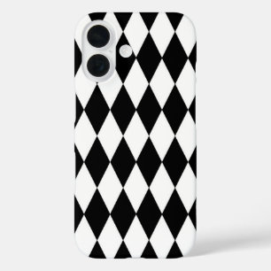 Zwart Wit Harlekijn Diamanten Patroon Design iPhone 16 Hoesje