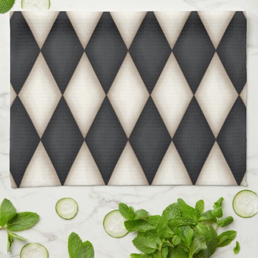 Zwart-wit Harlequin Diamond Check Gothic Theedoek (Gevouwen)