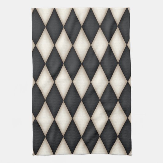 Zwart-wit Harlequin Diamond Check Gothic Theedoek (Verticaal)