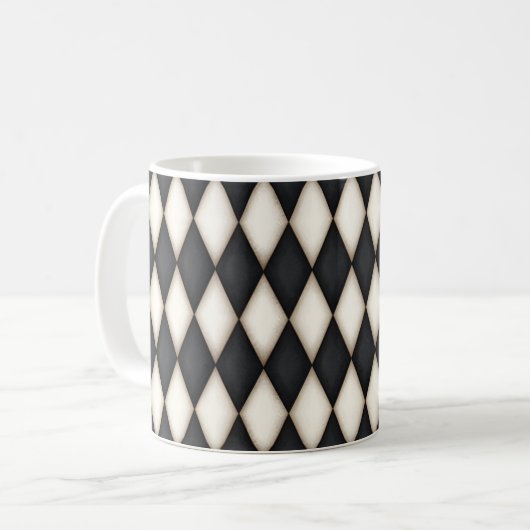Zwart-wit Harlequin Diamond Check Pattern Koffiemok (Voorkant links)