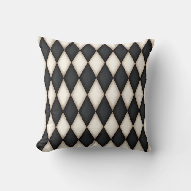 Zwart-wit Harlequin Diamond Check Pattern Kussen (Voorkant)