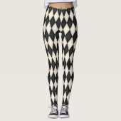 Zwart-wit Harlequin Diamond Check Pattern Leggings (Voorkant)