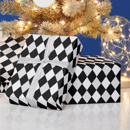 Zwart-wit Harlequin Diamond Pattern Cadeaupapier (Feestdagen)