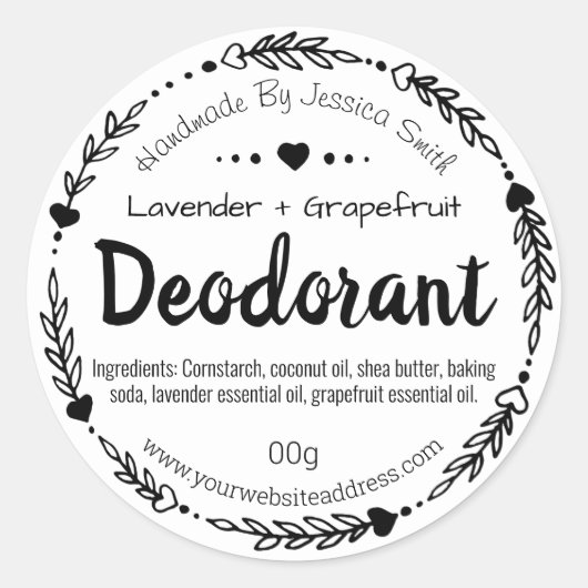 Zwart-wit hart krans handgemaakte deodorant ronde sticker (Voorkant)
