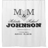 Zwart-wit hart monogram bruiloft douchegordijn (Voorkant)