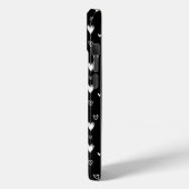 Zwart-wit hart Patroon Monogram Naam Case-Mate iPhone Case (Achterkant / Links)