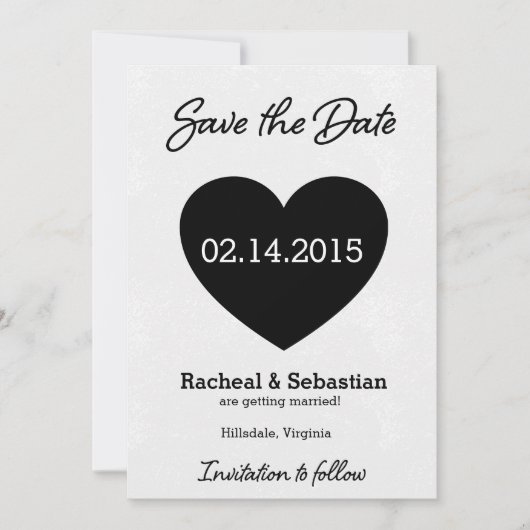 Zwart-wit hart Save the Date Kaart (Voorkant)