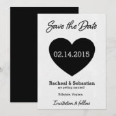 Zwart-wit hart Save the Date Kaart (Voorkant / Achterkant)