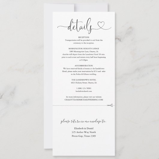 Zwart-wit hart script alles in één bruiloft kaart (Achterkant)