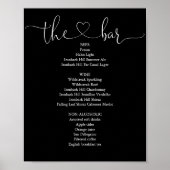 Zwart-Wit Hart Script Bar Menu Poster (Voorkant)