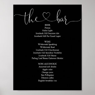 Zwart-Wit Hart Script Bar Menu Poster