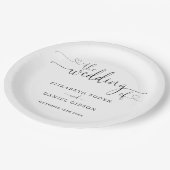 Zwart-wit hart script bruiloft papieren bordje (Gekanteld)