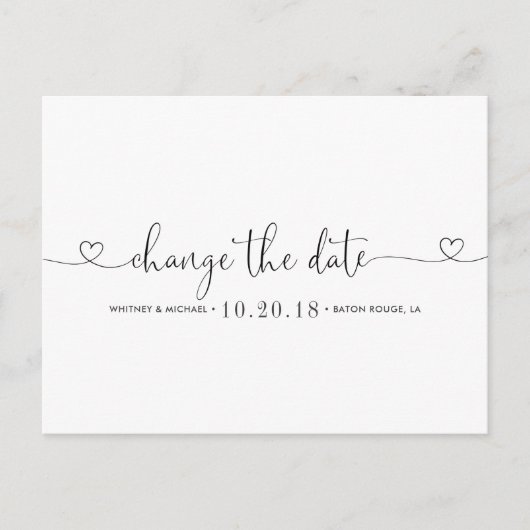 Zwart-wit hart Verander de datum Aankondigingskaart (Voorkant)