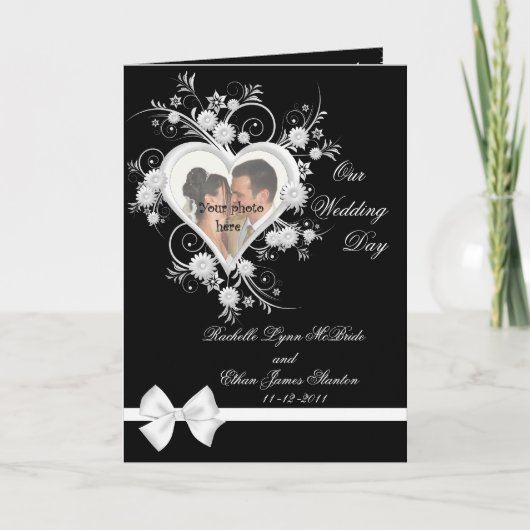 Zwart & Wit Hart Wedding Fotokaarten 5x7 (Voorkant)