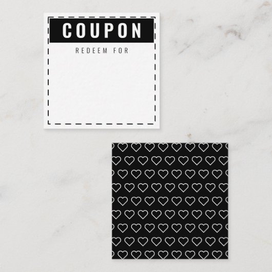 Zwart-wit harten Patroon Modern Blank Coupons Notitiekaartje (Voorkant / Achterkant)