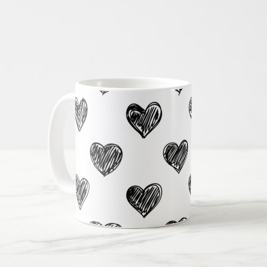Zwart-wit hartschetspatroon Mok (Voorkant links)