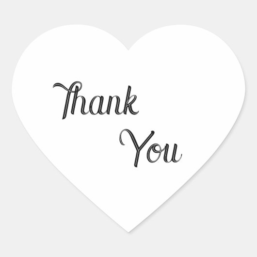 Zwart-wit Hartvormig Dank U sticker (Voorkant)