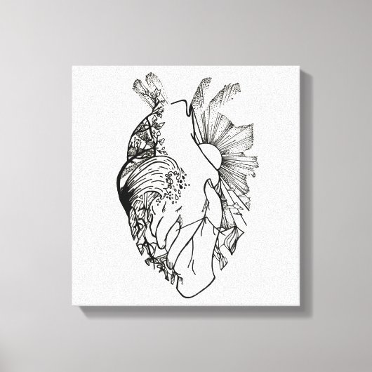Zwart-wit Hartvormig Ink Art Canvas Print (Voorkant)