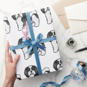 Zwart-wit Havanese Lief Cartooneske Hondenpatroon Cadeaupapier