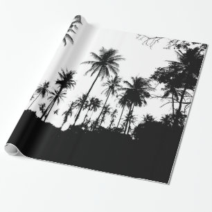 Zwart Wit Hawaïaans Exotisch Palmboom Silhouetten Cadeaupapier