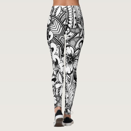 Zwart-wit Hawaïaans - Polynesiaanse tribale afdruk Leggings (Achterkant)
