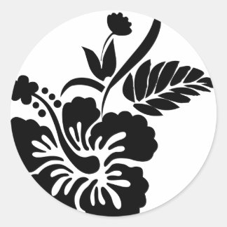 Zwart-wit Hawaïaanse bloemen Ronde Sticker
