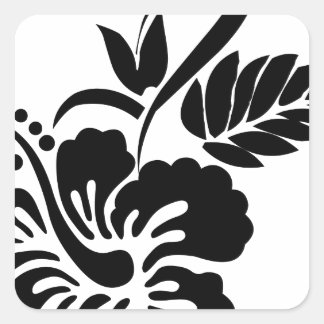 Zwart-wit Hawaïaanse bloemen Vierkante Sticker