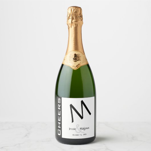 Zwart-wit hedendaags sparkling wijnetiket (Voorkant)