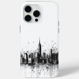 Zwart-wit Hedendaagse City Skyline iPhone 15 Pro Max Hoesje