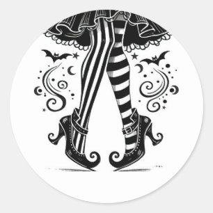 Zwart & Wit Heks Benen Whimsical Halloween Feestje Ronde Sticker