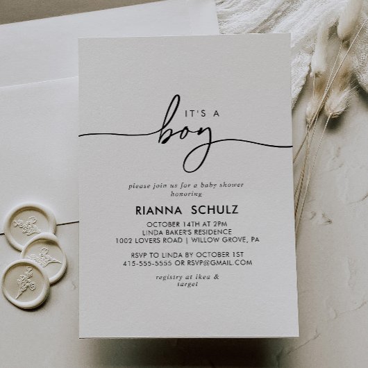 Zwart Wit Helder Het Is Een Jongen Baby Shower Kaart