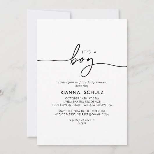 Zwart Wit Helder Het Is Een Jongen Baby Shower Kaart (Voorkant)