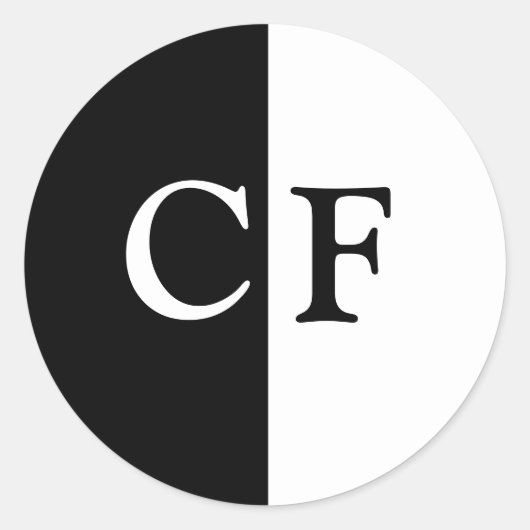 Zwart-wit helften aangepaste initialen ronde sticker (Voorkant)
