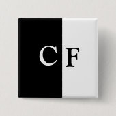 Zwart-wit helften aangepaste initialen vierkante button 5,1 cm (Voorkant)