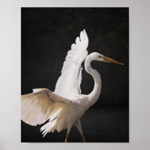 Zwart-wit Heron Tropische afdrukbare kunst Poster