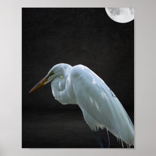 Zwart-wit Heron Tropische afdrukbare kunst Poster