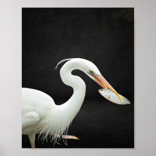 Zwart-wit Heron Tropische afdrukbare kunst Poster