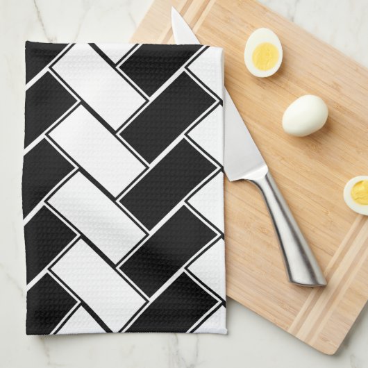 Zwart-wit herringbone theedoek (Quarter Fold)