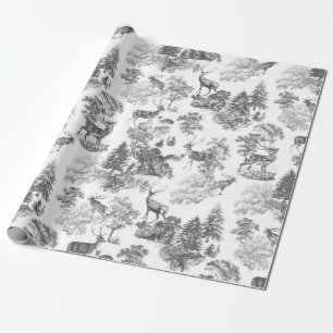  zwart wit hert in het besneeuwde bos cadeaupapier