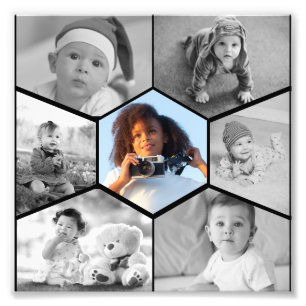 Zwart-wit Hexagon Fotocollage Foto Afdruk