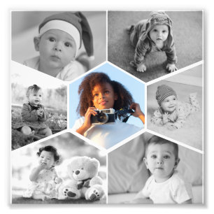 Zwart-wit Hexagon Fotocollage Foto Afdruk