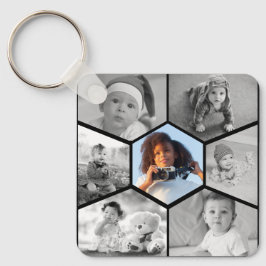 Zwart-wit Hexagon Fotocollage Sleutelhanger