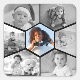 Zwart-wit Hexagon Fotocollage Vierkante Sticker