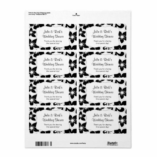 Zwart Wit Hibiscus Waterfles - pas het aan! Etiket (Full Sheet)