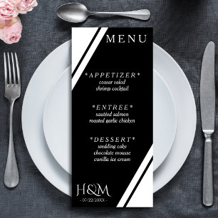 Zwart wit hoek streep diner bruiloft receptie menu