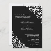 Zwart wit hoekscrolscript elegant bruiloft kaart (Voorkant)
