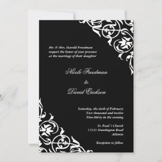 Zwart wit hoekscrolscript elegant bruiloft kaart
