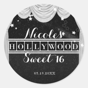 Zwart & Wit HOLLYWOOD Gordijnen Feestartikel Ronde Sticker